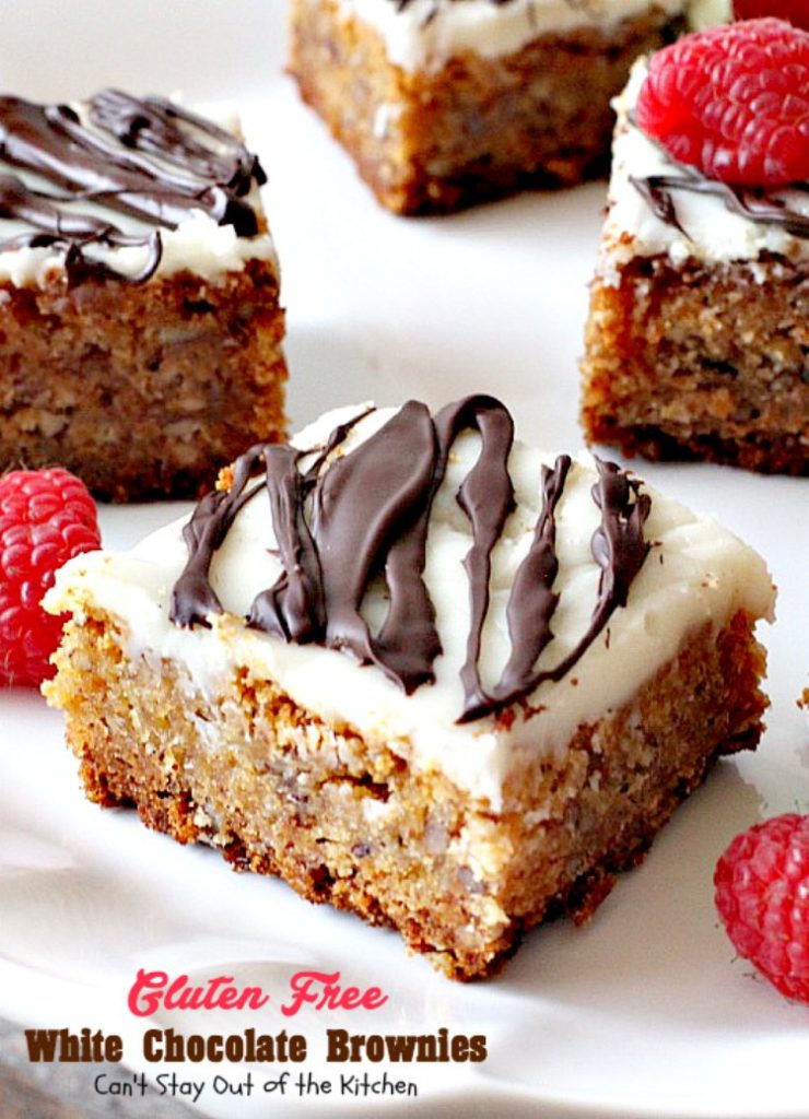 Gluten Free White Chocolate Brownies | Can't Stay Out of the Kitchen | these amazing #fudgy #brownies are made with #Ghirardelli white #chocolate. Great for #tailgating! #glutenfree #dessert