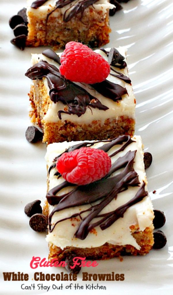 Gluten Free White Chocolate Brownies | Can't Stay Out of the Kitchen | these amazing #fudgy #brownies are made with #Ghirardelli white #chocolate. Great for #tailgating! #glutenfree #dessert