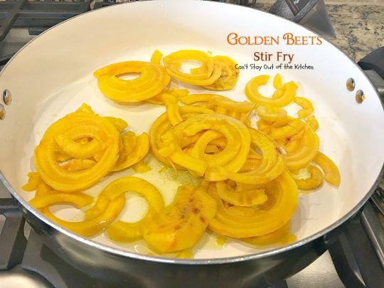 Golden Beets Stir Fry | Can't Stay Out of the Kitchen | phenomenal #MeatlessMonday dish with #beets, #asparagus, #greenbeans, #broccoli & #zucchini. Healthy, low calorie, #glutenfree & #vegan.