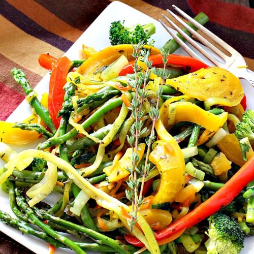 Golden Beets Stir Fry | Can't Stay Out of the Kitchen | phenomenal #MeatlessMonday dish with #beets, #asparagus, #greenbeans, #broccoli & #zucchini. Healthy, low calorie, #glutenfree & #vegan.