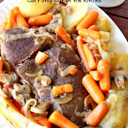 Golden Mushroom Soup Pot Roast | Can't Stay Out of the Kitchen | this #PotRoast #recipe has always been a family favorite. It uses a can of #CampbellsGoldenMushroomSoup which exponentially amps up the flavors & makes this a comfort food entree everyone loves. #beef #BeefPotRoast #potatoes #carrots #GoldenMushroomSoup #GoldenMushroomSoupPotRoast