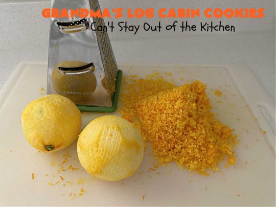 Grandma's Log Cabin Cookies | Can't Stay Out of the Kitchen | Cure your sweet tooth cravings with this vintage #cookie #recipe. It tastes like a #ShortbreadCookie since it's soft and puffy in texture. It's filled with #OrangeZest & #LemonJuice & absolutely delightful for #holiday #baking. Excellent for a #ChristmasCookieExchange, #tailgating or #Christmas parties, & sharing with family & friends. #dessert #HolidayDessert #OrangeDessert #LogCabinCookies #GrandmasLogCabinCookies