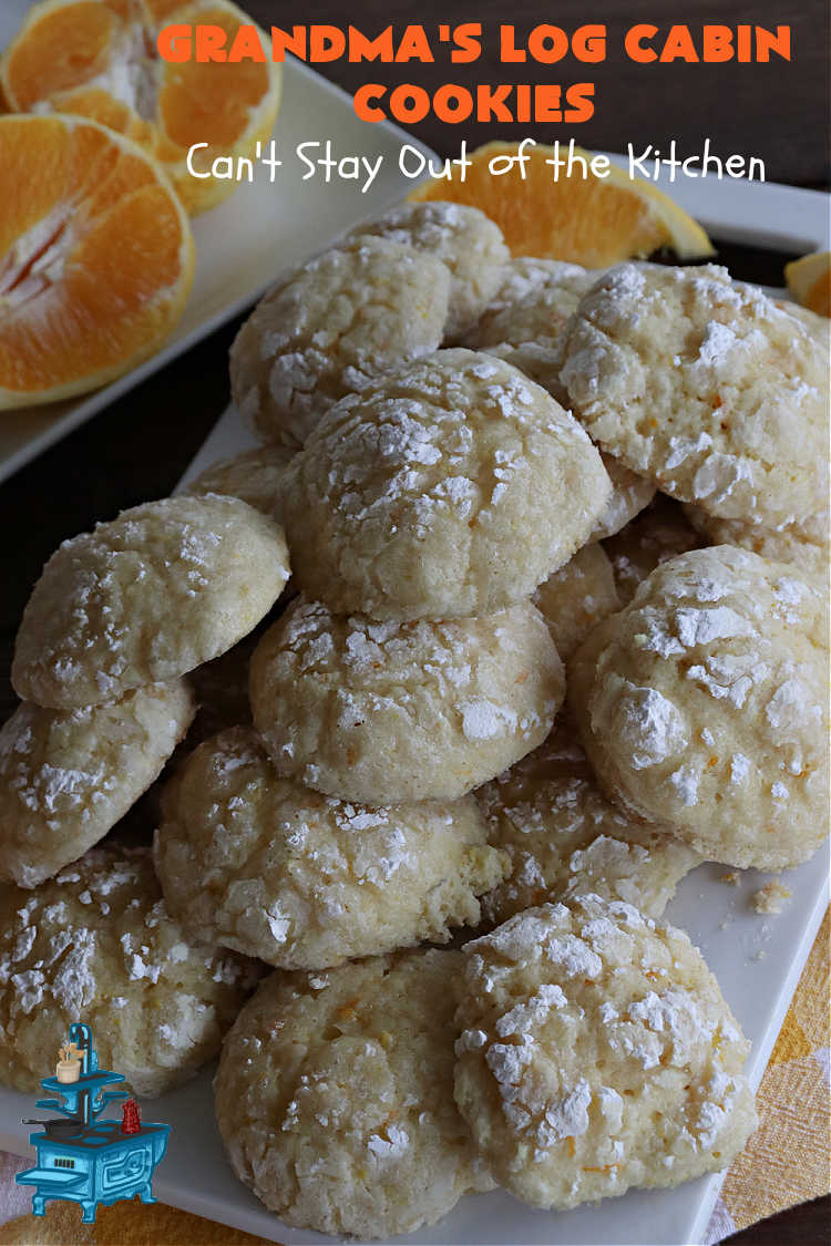 Grandma's Log Cabin Cookies | Can't Stay Out of the Kitchen | Cure your sweet tooth cravings with this vintage #cookie #recipe. It tastes like a #ShortbreadCookie since it's soft and puffy in texture. It's filled with #OrangeZest & #LemonJuice & absolutely delightful for #holiday #baking. Excellent for a #ChristmasCookieExchange, #tailgating or #Christmas parties, & sharing with family & friends. #dessert #HolidayDessert #OrangeDessert #LogCabinCookies #GrandmasLogCabinCookies