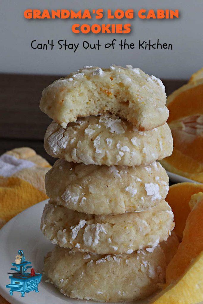 Grandma's Log Cabin Cookies | Can't Stay Out of the Kitchen | Cure your sweet tooth cravings with this vintage #cookie #recipe. It tastes like a #ShortbreadCookie since it's soft and puffy in texture. It's filled with #OrangeZest & #LemonJuice & absolutely delightful for #holiday #baking. Excellent for a #ChristmasCookieExchange, #tailgating or #Christmas parties, & sharing with family & friends. #dessert #HolidayDessert #OrangeDessert #LogCabinCookies #GrandmasLogCabinCookies