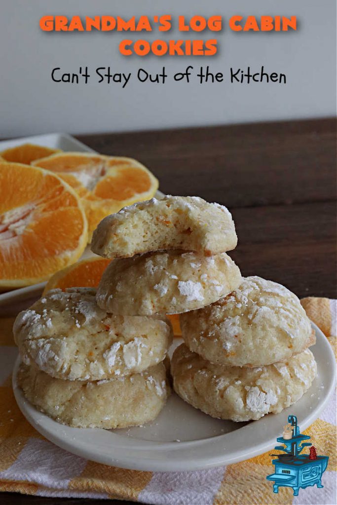 Grandma's Log Cabin Cookies | Can't Stay Out of the Kitchen | Cure your sweet tooth cravings with this vintage #cookie #recipe. It tastes like a #ShortbreadCookie since it's soft and puffy in texture. It's filled with #OrangeZest & #LemonJuice & absolutely delightful for #holiday #baking. Excellent for a #ChristmasCookieExchange, #tailgating or #Christmas parties, & sharing with family & friends. #dessert #HolidayDessert #OrangeDessert #LogCabinCookies #GrandmasLogCabinCookies