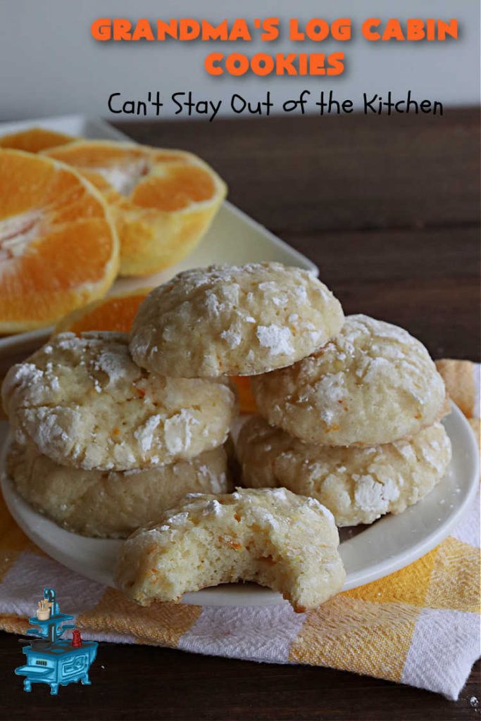Grandma's Log Cabin Cookies | Can't Stay Out of the Kitchen | Cure your sweet tooth cravings with this vintage #cookie #recipe. It tastes like a #ShortbreadCookie since it's soft and puffy in texture. It's filled with #OrangeZest & #LemonJuice & absolutely delightful for #holiday #baking. Excellent for a #ChristmasCookieExchange, #tailgating or #Christmas parties, & sharing with family & friends. #dessert #HolidayDessert #OrangeDessert #LogCabinCookies #GrandmasLogCabinCookies