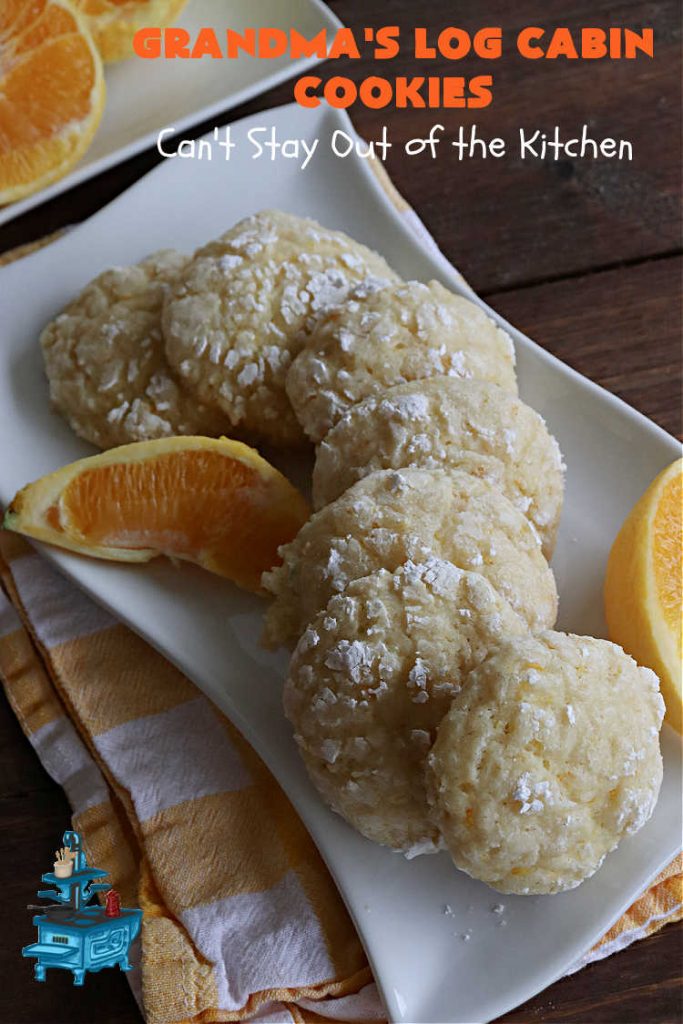 Grandma's Log Cabin Cookies | Can't Stay Out of the Kitchen | Cure your sweet tooth cravings with this vintage #cookie #recipe. It tastes like a #ShortbreadCookie since it's soft and puffy in texture. It's filled with #OrangeZest & #LemonJuice & absolutely delightful for #holiday #baking. Excellent for a #ChristmasCookieExchange, #tailgating or #Christmas parties, & sharing with family & friends. #dessert #HolidayDessert #OrangeDessert #LogCabinCookies #GrandmasLogCabinCookies Grandma's Log Cabin Cookies | Can't Stay Out of the Kitchen | Cure your sweet tooth cravings with this vintage #cookie #recipe. It tastes like a #ShortbreadCookie since it's soft and puffy in texture. It's filled with #OrangeZest & #LemonJuice & absolutely delightful for #holiday #baking. Excellent for a #ChristmasCookieExchange, #tailgating or #Christmas parties, & sharing with family & friends. #dessert #HolidayDessert #OrangeDessert #LogCabinCookies #GrandmasLogCabinCookies 