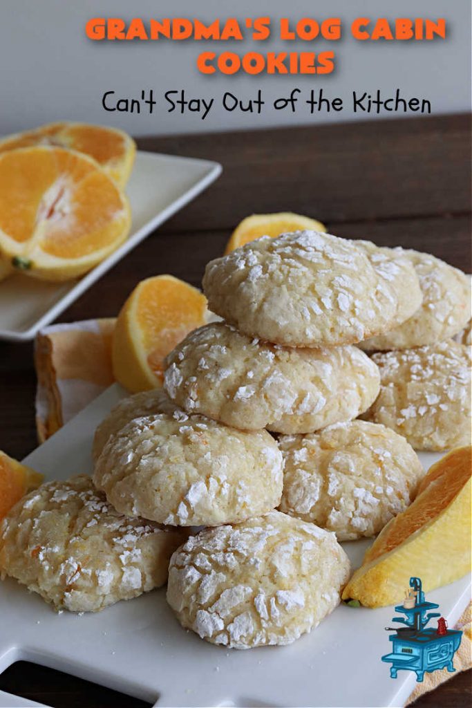 Grandma's Log Cabin Cookies | Can't Stay Out of the Kitchen | Cure your sweet tooth cravings with this vintage #cookie #recipe. It tastes like a #ShortbreadCookie since it's soft and puffy in texture. It's filled with #OrangeZest & #LemonJuice & absolutely delightful for #holiday #baking. Excellent for a #ChristmasCookieExchange, #tailgating or #Christmas parties, & sharing with family & friends. #dessert #HolidayDessert #OrangeDessert #LogCabinCookies #GrandmasLogCabinCookies