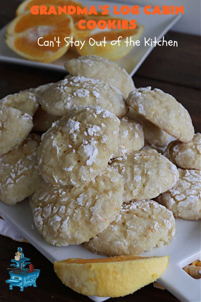Grandma's Log Cabin Cookies | Can't Stay Out of the Kitchen | Cure your sweet tooth cravings with this vintage #cookie #recipe. It tastes like a #ShortbreadCookie since it's soft and puffy in texture. It's filled with #OrangeZest & #LemonJuice & absolutely delightful for #holiday #baking. Excellent for a #ChristmasCookieExchange, #tailgating or #Christmas parties, & sharing with family & friends. #dessert #HolidayDessert #OrangeDessert #LogCabinCookies #GrandmasLogCabinCookies