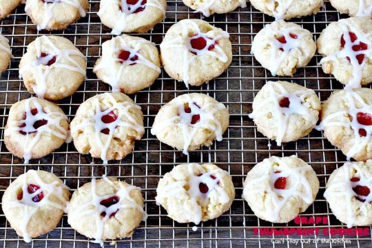 Grape Thumbprint Cookies | Can't Stay Out of the Kitchen | these amazing #cookies are filled with #grape jam & glazed with a powdered sugar icing. They're wonderful for any kind of #holiday or special occasion #baking. #dessert