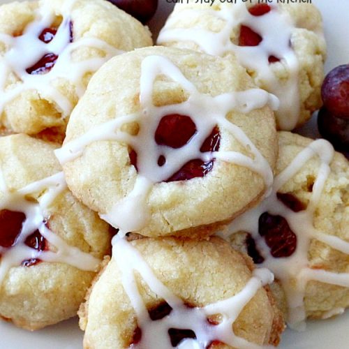 Grape Thumbprint Cookies | Can't Stay Out of the Kitchen | these amazing #cookies are filled with #grape jam & glazed with a powdered sugar icing. They're wonderful for any kind of #holiday or special occasion #baking. #dessert
