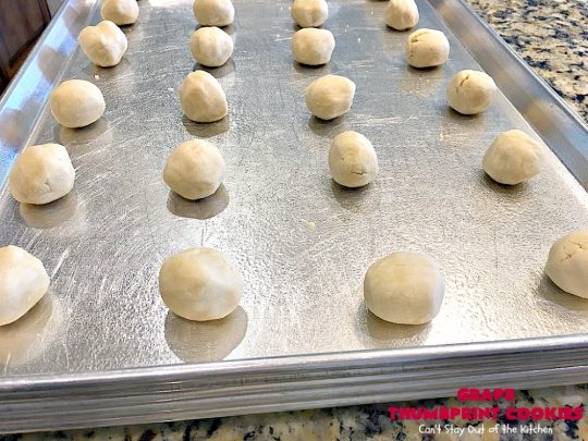 Grape Thumbprint Cookies | Can't Stay Out of the Kitchen | these amazing #cookies are filled with #grape jam & glazed with a powdered sugar icing. They're wonderful for any kind of #holiday or special occasion #baking. #dessert