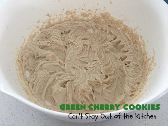 Green Cherry Cookies | Can't Stay Out of the Kitchen | these festive #cookies are terrific for #holiday #baking & parties, a #ChristmasCookieExchange or even potlucks! #GreenCherries, #pecans & #coconut combine for a fantastic #dessert that everyone will love. #CherryDessert #HolidayDessert #ParadiseFruitCompany #ParadiseCandiedFruit #GreenCherryCookies