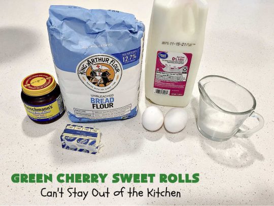 Green Cherry Sweet Rolls | Can't Stay Out of the Kitchen | These fantastic #SweetRolls will knock your socks off! No kidding. They're perfect for a #holiday #breakfast like #Thanksgiving #Christmas or #NewYearsDay. If you want to wow your family and friends, serve up a batch of these rolls. They'll be drooling from the first bite! #almond #cherries #GreenCherries #CherrySweetRolls #ParadiseFruitCompany #ParadiseCandiedFruit #HolidayBreakfast #GreenCherrySweetRolls