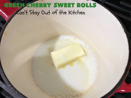 Green Cherry Sweet Rolls | Can't Stay Out of the Kitchen | These fantastic #SweetRolls will knock your socks off! No kidding. They're perfect for a #holiday #breakfast like #Thanksgiving #Christmas or #NewYearsDay. If you want to wow your family and friends, serve up a batch of these rolls. They'll be drooling from the first bite! #almond #cherries #GreenCherries #CherrySweetRolls #ParadiseFruitCompany #ParadiseCandiedFruit #HolidayBreakfast #GreenCherrySweetRolls