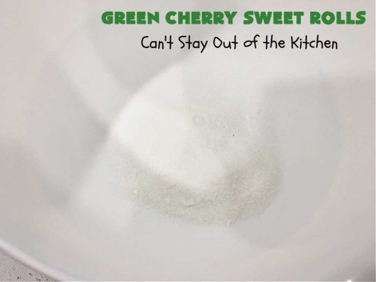 Green Cherry Sweet Rolls | Can't Stay Out of the Kitchen | These fantastic #SweetRolls will knock your socks off! No kidding. They're perfect for a #holiday #breakfast like #Thanksgiving #Christmas or #NewYearsDay. If you want to wow your family and friends, serve up a batch of these rolls. They'll be drooling from the first bite! #almond #cherries #GreenCherries #CherrySweetRolls #ParadiseFruitCompany #ParadiseCandiedFruit #HolidayBreakfast #GreenCherrySweetRolls