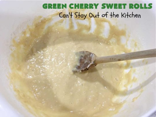 Green Cherry Sweet Rolls | Can't Stay Out of the Kitchen | These fantastic #SweetRolls will knock your socks off! No kidding. They're perfect for a #holiday #breakfast like #Thanksgiving #Christmas or #NewYearsDay. If you want to wow your family and friends, serve up a batch of these rolls. They'll be drooling from the first bite! #almond #cherries #GreenCherries #CherrySweetRolls #ParadiseFruitCompany #ParadiseCandiedFruit #HolidayBreakfast #GreenCherrySweetRolls