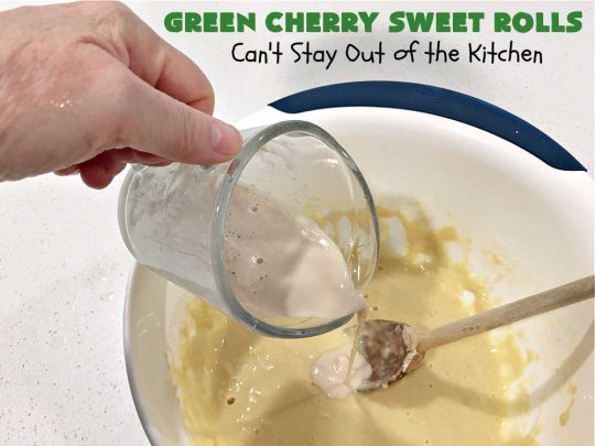 Green Cherry Sweet Rolls | Can't Stay Out of the Kitchen | These fantastic #SweetRolls will knock your socks off! No kidding. They're perfect for a #holiday #breakfast like #Thanksgiving #Christmas or #NewYearsDay. If you want to wow your family and friends, serve up a batch of these rolls. They'll be drooling from the first bite! #almond #cherries #GreenCherries #CherrySweetRolls #ParadiseFruitCompany #ParadiseCandiedFryit #HolidayBreakfast #GreenCherrySweetRolls