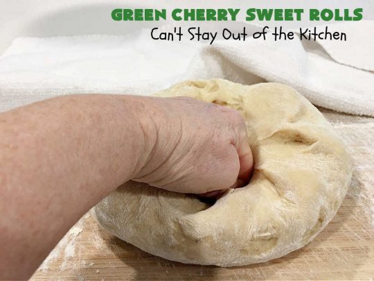 Green Cherry Sweet Rolls | Can't Stay Out of the Kitchen | These fantastic #SweetRolls will knock your socks off! No kidding. They're perfect for a #holiday #breakfast like #Thanksgiving #Christmas or #NewYearsDay. If you want to wow your family and friends, serve up a batch of these rolls. They'll be drooling from the first bite! #almond #cherries #GreenCherries #CherrySweetRolls #ParadiseFruitCompany #ParadiseCandiedFruit #HolidayBreakfast #GreenCherrySweetRolls