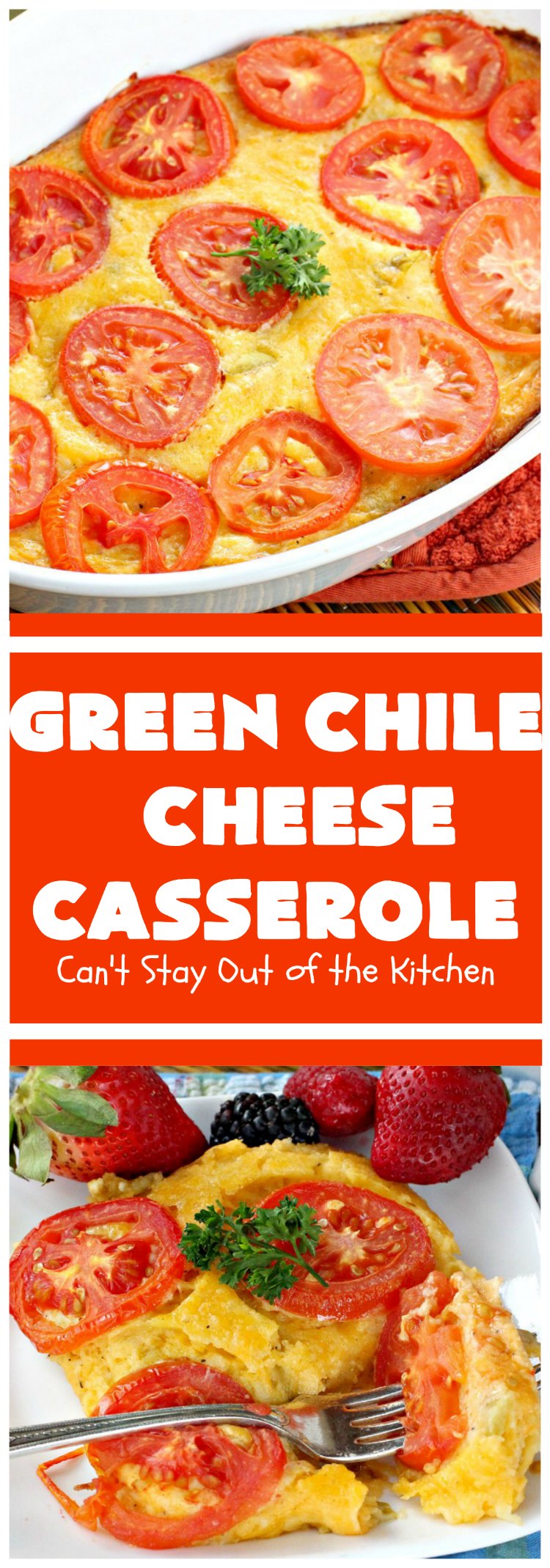 Green Chile Cheese Casserole | Can't Stay Out of the Kitchen | this is a fabulous #BreakfastCasserole to wake up to on a #holiday morning like #Thanksgiving, #Christmas or #NewYearsDay. It's got #TexMex flavors & filled with 2 cheeses & #eggs. Also good to serve for #MeatlessMondays. #CheddarCheese #MontereyJackCheese #GreenChilies #holiday #HolidayBreakfast #brunch #GlutenFree #GlutenFreeBreakfastCasserole #breakfast #GreenChileCheeseCasserole