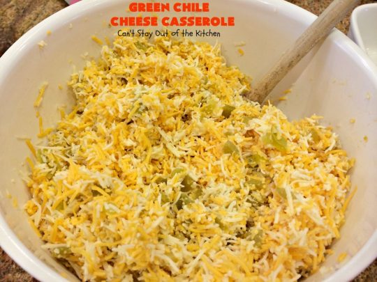 Green Chile Cheese Casserole | Can't Stay Out of the Kitchen | this is a fabulous #BreakfastCasserole to wake up to on a #holiday morning like #Thanksgiving, #Christmas or #NewYearsDay. It's got #TexMex flavors & filled with 2 cheeses & #eggs. Also good to serve for #MeatlessMondays. #CheddarCheese #MontereyJackCheese #GreenChilies #holiday #HolidayBreakfast #brunch #GlutenFree #GlutenFreeBreakfastCasserole #breakfast #GreenChileCheeseCasserole
