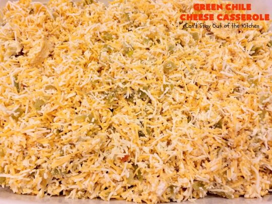 Green Chile Cheese Casserole | Can't Stay Out of the Kitchen | this is a fabulous #BreakfastCasserole to wake up to on a #holiday morning like #Thanksgiving, #Christmas or #NewYearsDay. It's got #TexMex flavors & filled with 2 cheeses & #eggs. Also good to serve for #MeatlessMondays. #CheddarCheese #MontereyJackCheese #GreenChilies #holiday #HolidayBreakfast #brunch #GlutenFree #GlutenFreeBreakfastCasserole #breakfast #GreenChileCheeseCasserole