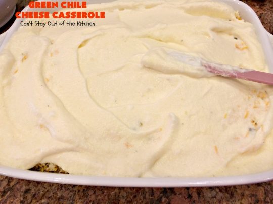 Green Chile Cheese Casserole | Can't Stay Out of the Kitchen | this is a fabulous #BreakfastCasserole to wake up to on a #holiday morning like #Thanksgiving, #Christmas or #NewYearsDay. It's got #TexMex flavors & filled with 2 cheeses & #eggs. Also good to serve for #MeatlessMondays. #CheddarCheese #MontereyJackCheese #GreenChilies #holiday #HolidayBreakfast #brunch #GlutenFree #GlutenFreeBreakfastCasserole #breakfast #GreenChileCheeseCasserole