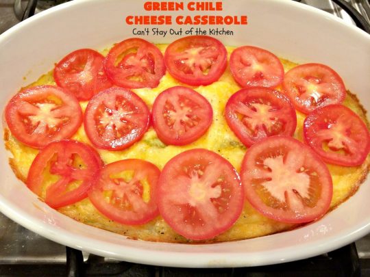 Green Chile Cheese Casserole | Can't Stay Out of the Kitchen | this is a fabulous #BreakfastCasserole to wake up to on a #holiday morning like #Thanksgiving, #Christmas or #NewYearsDay. It's got #TexMex flavors & filled with 2 cheeses & #eggs. Also good to serve for #MeatlessMondays. #CheddarCheese #MontereyJackCheese #GreenChilies #holiday #HolidayBreakfast #brunch #GlutenFree #GlutenFreeBreakfastCasserole #breakfast #GreenChileCheeseCasserole