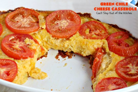 Green Chile Cheese Casserole | Can't Stay Out of the Kitchen | this is a fabulous #BreakfastCasserole to wake up to on a #holiday morning like #Thanksgiving, #Christmas or #NewYearsDay. It's got #TexMex flavors & filled with 2 cheeses & #eggs. Also good to serve for #MeatlessMondays. #CheddarCheese #MontereyJackCheese #GreenChilies #holiday #HolidayBreakfast #brunch #GlutenFree #GlutenFreeBreakfastCasserole #breakfast #GreenChileCheeseCasserole