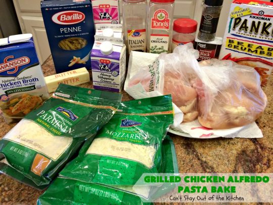 Grilled Chicken Alfredo Pasta Bake | Can't Stay Out of the Kitchen | this amazing #pasta #recipe tops #penne #noodles with a fantastic #AlFredoSauce, #Chicken & #PankoBreadCrumbs on top. It's kid-friendly & such mouthwatering comfort food. #Casserole #ChickenAlfredo #Easter #MothersDay #FathersDay #ChickenCasserole #ParmesanCheese