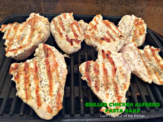 Grilled Chicken Alfredo Pasta Bake | Can't Stay Out of the Kitchen | this amazing #pasta #recipe tops #penne #noodles with a fantastic #AlFredoSauce, #Chicken & #PankoBreadCrumbs on top. It's kid-friendly & such mouthwatering comfort food. #Casserole #ChickenAlfredo #Easter #MothersDay #FathersDay #ChickenCasserole #ParmesanCheese