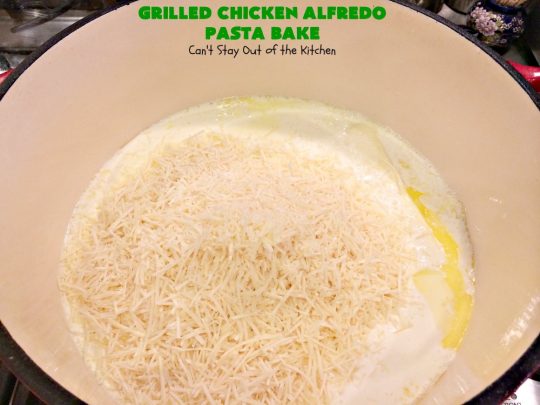 Grilled Chicken Alfredo Pasta Bake | Can't Stay Out of the Kitchen | this amazing #pasta #recipe tops #penne #noodles with a fantastic #AlFredoSauce, #Chicken & #PankoBreadCrumbs on top. It's kid-friendly & such mouthwatering comfort food. #Casserole #ChickenAlfredo #Easter #MothersDay #FathersDay #ChickenCasserole #ParmesanCheese