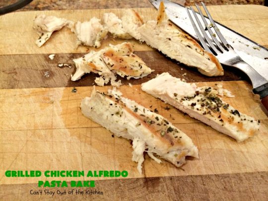 Grilled Chicken Alfredo Pasta Bake | Can't Stay Out of the Kitchen | this amazing #pasta #recipe tops #penne #noodles with a fantastic #AlFredoSauce, #Chicken & #PankoBreadCrumbs on top. It's kid-friendly & such mouthwatering comfort food. #Casserole #ChickenAlfredo #Easter #MothersDay #FathersDay #ChickenCasserole #ParmesanCheese