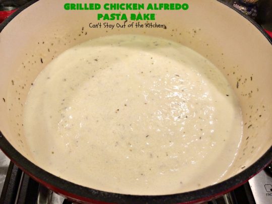 Grilled Chicken Alfredo Pasta Bake | Can't Stay Out of the Kitchen | this amazing #pasta #recipe tops #penne #noodles with a fantastic #AlFredoSauce, #Chicken & #PankoBreadCrumbs on top. It's kid-friendly & such mouthwatering comfort food. #Casserole #ChickenAlfredo #Easter #MothersDay #FathersDay #ChickenCasserole #ParmesanCheese