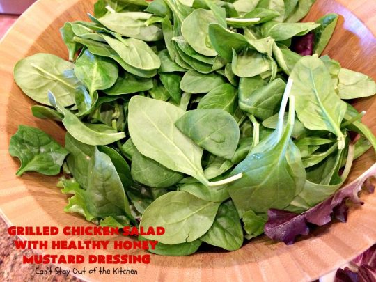 Grilled Chicken Salad with Healthy Honey Mustard Dressing | Can't Stay Out of the Kitchen | this fantastic main dish #salad is terrific for hot summer nights when you don't want to use your oven! It's also great for company dinners. It includes a wonderful homemade #HoneyMustard dressing. #glutenfree #chicken 