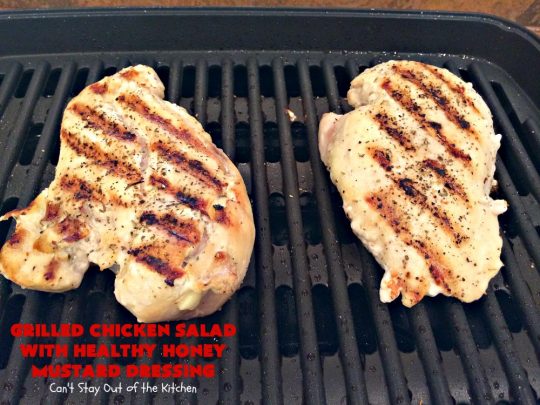 Grilled Chicken Salad with Healthy Honey Mustard Dressing | Can't Stay Out of the Kitchen | this fantastic main dish #salad is terrific for hot summer nights when you don't want to use your oven! It's also great for company dinners. It includes a wonderful homemade #HoneyMustard dressing. #glutenfree #chicken 