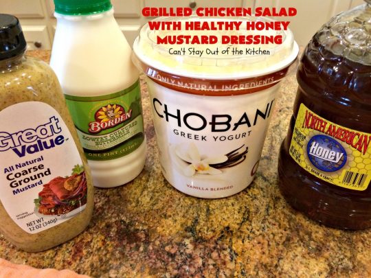 Grilled Chicken Salad with Healthy Honey Mustard Dressing | Can't Stay Out of the Kitchen | this fantastic main dish #salad is terrific for hot summer nights when you don't want to use your oven! It's also great for company dinners. It includes a wonderful homemade #HoneyMustard dressing. #glutenfree #chicken 