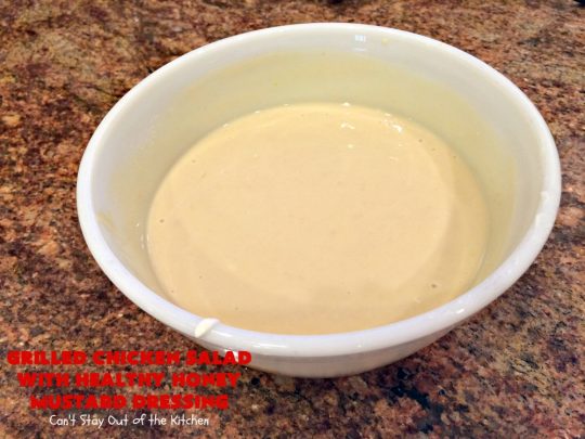 Grilled Chicken Salad with Healthy Honey Mustard Dressing | Can't Stay Out of the Kitchen | this fantastic main dish #salad is terrific for hot summer nights when you don't want to use your oven! It's also great for company dinners. It includes a wonderful homemade #HoneyMustard dressing. #glutenfree #chicken 