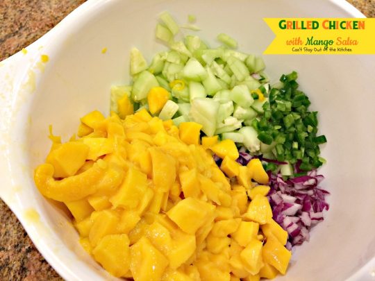 Grilled Chicken with Mango Salsa | Can't Stay Out of the Kitchen | incredibly easy & tasty #chicken entree. Refreshing summer fare that's healthy and low calorie with homemade #mango #salsa. #glutenfree