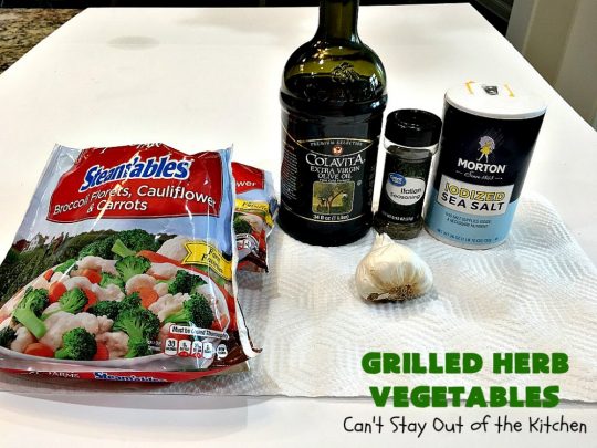 Grilled Herb Vegetables | Can't Stay Out of the Kitchen | this quick & easy 5-ingredient #recipe can be ready to serve in 20 minutes! Tasty, delicious way to prepare #vegetables especially if you have the grill going. #carrots #Broccoli #Cauliflower #Healthy, #vegan #LowCalorie #GlutenFree #GrilledHerbVegetables