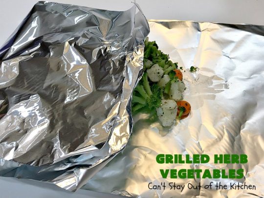 Grilled Herb Vegetables | Can't Stay Out of the Kitchen | this quick & easy 5-ingredient #recipe can be ready to serve in 20 minutes! Tasty, delicious way to prepare #vegetables especially if you have the grill going. #carrots #Broccoli #Cauliflower #Healthy, #vegan #LowCalorie #GlutenFree #GrilledHerbVegetables