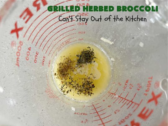 Grilled Herbed Broccoli | Can't Stay Out of the Kitchen | this simple & easy #recipe for #broccoli is adapted for the grill. It uses only a handful of ingredients & can be ready to eat in about 10 minutes! If you enjoy grilling out with friends & backyard barbecues, this is a #healthy, #GlutenFree #LowCalorie #SideDish everyone will enjoy. #broccoli #HerbedBroccoli #GrilledHerbedBroccoli