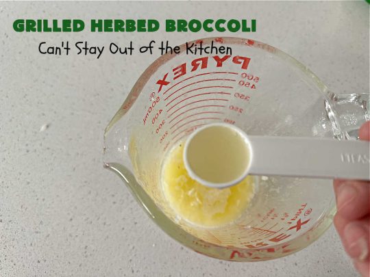 Grilled Herbed Broccoli | Can't Stay Out of the Kitchen | this simple & easy #recipe for #broccoli is adapted for the grill. It uses only a handful of ingredients & can be ready to eat in about 10 minutes! If you enjoy grilling out with friends & backyard barbecues, this is a #healthy, #GlutenFree #LowCalorie #SideDish everyone will enjoy. #broccoli #HerbedBroccoli #GrilledHerbedBroccoli