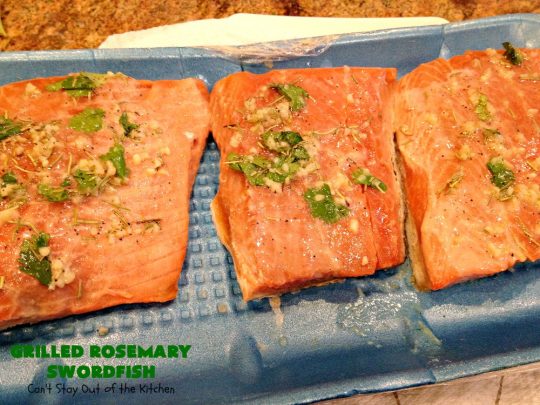 Grilled Rosemary Swordfish | Can't Stay Out of the Kitchen | this fantastic #Swordfish #recipe uses only a handful of ingredients but is absolutely sumptuous. It's a great way to eat #healthy but enjoy flavorful, tasty food at the same time. Terrific for weeknight dinners when you're short on time. #seafood #GlutenFree #fish #LowCalorie #GrilledRosemarySwordfish #CleanEating
