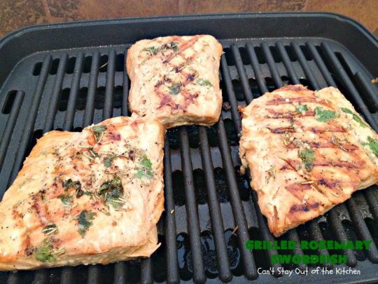 Grilled Rosemary Swordfish | Can't Stay Out of the Kitchen | this fantastic #Swordfish #recipe uses only a handful of ingredients but is absolutely sumptuous. It's a great way to eat #healthy but enjoy flavorful, tasty food at the same time. Terrific for weeknight dinners when you're short on time. #seafood #GlutenFree #fish #LowCalorie #GrilledRosemarySwordfish #CleanEating
