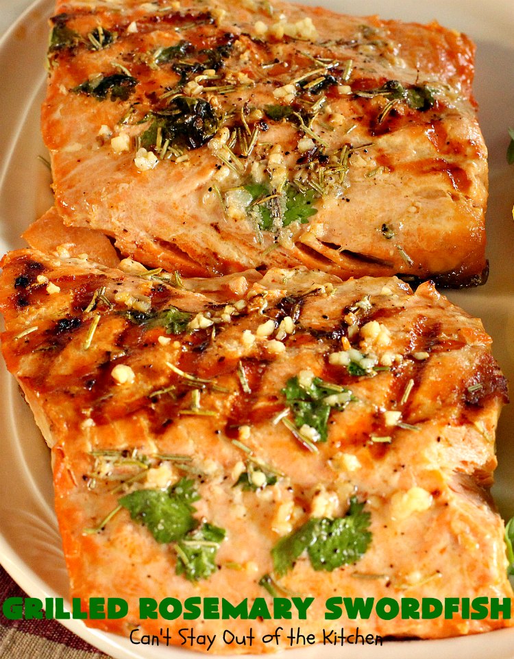 Grilled Rosemary Swordfish | Can't Stay Out of the Kitchen | this fantastic #Swordfish #recipe uses only a handful of ingredients but is absolutely sumptuous. It's a great way to eat #healthy but enjoy flavorful, tasty food at the same time. Terrific for weeknight dinners when you're short on time. #seafood #GlutenFree #fish #LowCalorie #GrilledRosemarySwordfish #CleanEating