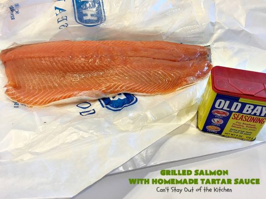 Grilled Salmon with Homemade Tartar Sauce | Can't Stay Out of the Kitchen | this sumptuous #seafood entree is so, so easy! It's also the only way I eat #salmon! It's the perfect weeknight dinner because it only takes about 20 minutes! Healthy & #glutenfree.