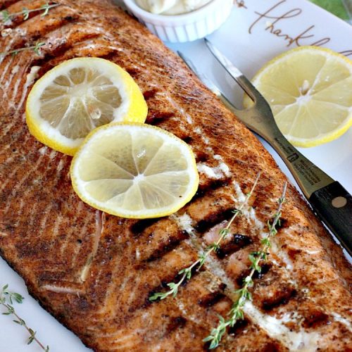 Grilled Salmon with Homemade Tartar Sauce | Can't Stay Out of the Kitchen | this sumptuous #seafood entree is so, so easy! It's also the only way I eat #salmon! It's the perfect weeknight dinner because it only takes about 20 minutes! Healthy & #glutenfree.