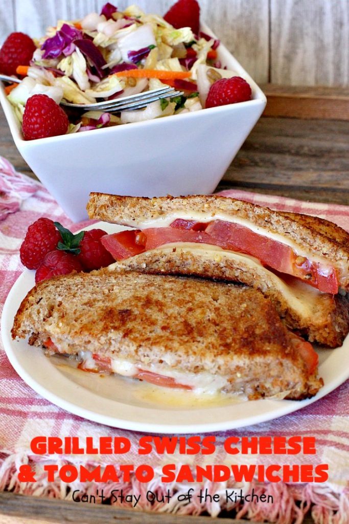 Grilled Swiss Cheese and Tomato Sandwiches | Can't Stay Out of the Kitchen | these fantastic #GrilledCheese #sandwiches are made with #SwissCheese & #tomatoes. They're always highly requested by others. Every bite is hearty, filling & totally satisfying. Great for #tailgating parties too. #GrilledCheeseSandwiches #GrilledSwissCheeseAndTomatoSandwiches