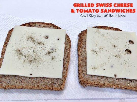 Grilled Swiss Cheese and Tomato Sandwiches | Can't Stay Out of the Kitchen | these fantastic #GrilledCheese #sandwiches are made with #SwissCheese & #tomatoes. They're always highly requested by others. Every bite is hearty, filling & totally satisfying. Great for #tailgating parties too. #GrilledCheeseSandwiches #GrilledSwissCheeseAndTomatoSandwiches